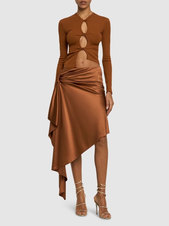 Christopher Esber: Cusco draped silk satin midi skirt - Brown - women_1 | Luisa Via Roma