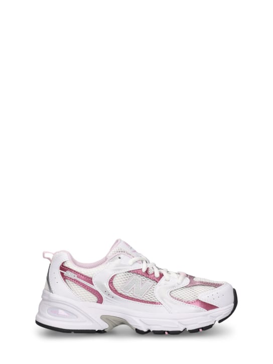 New Balance: 530 faux leather & mesh sneakers - White/Pink - kids-girls_0 | Luisa Via Roma
