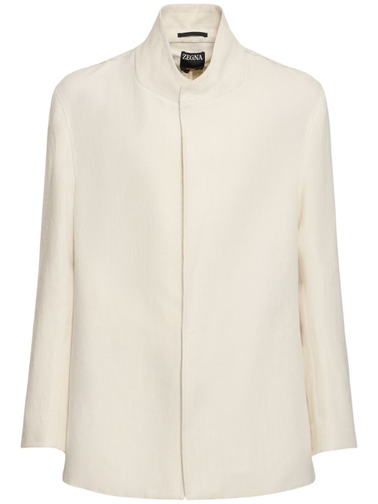 Zegna: Oasi oversized linen blazer - Off White - men_0 | Luisa Via Roma