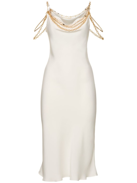 Rabanne: Satin mini dress with chain - White - women_0 | Luisa Via Roma
