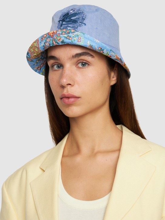 Etro: Printed cotton & linen bucket hat - Blue/Multi - kids-girls_1 | Luisa Via Roma