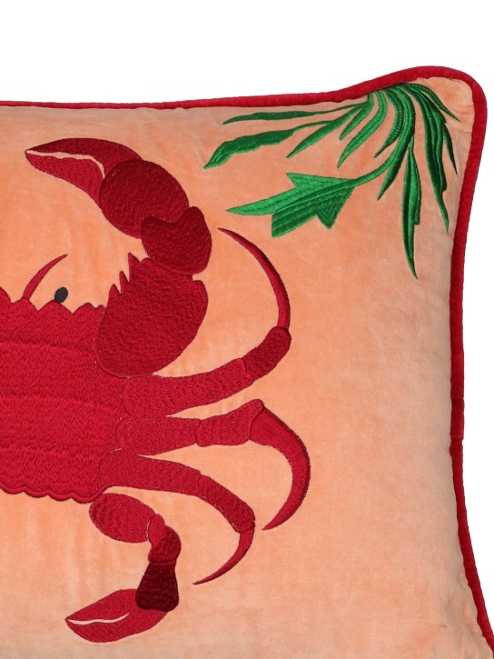 Les Ottomans: Hand-embroidered cotton velvet cushion - Pink - ecraft_1 | Luisa Via Roma