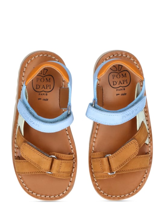 Pom D'api: Trek nappa strap sandals - Brown/Blue - kids-girls_1 | Luisa Via Roma