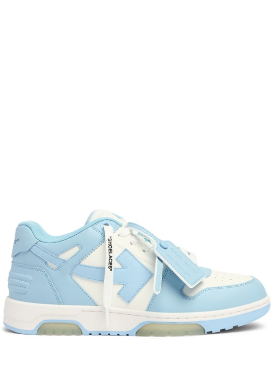 Off-White: Out Of Office leather sneakers - Blue/White - men_0 | Luisa Via Roma