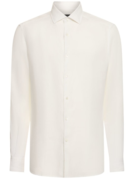 Zegna: Solid pure linen long sleeve shirt - White - men_0 | Luisa Via Roma