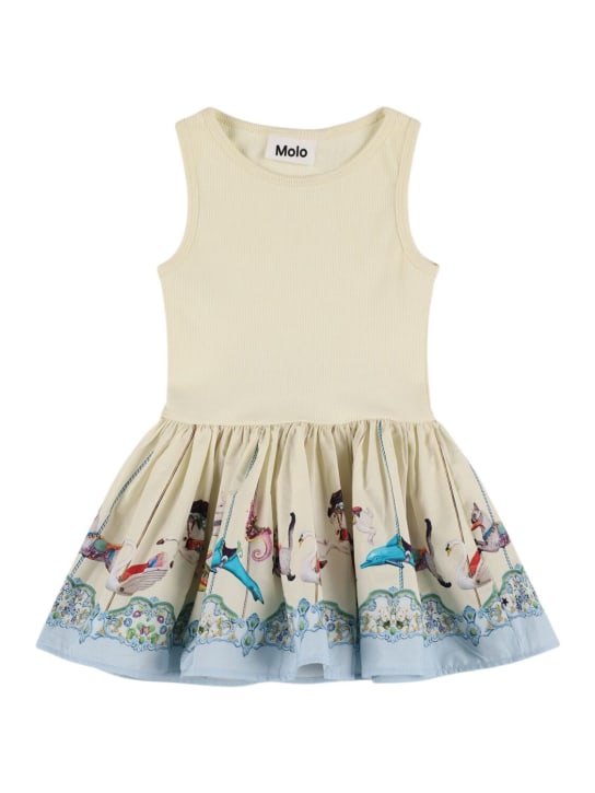Molo: Organic cotton jersey blend dress - Off White - kids-girls_0 | Luisa Via Roma