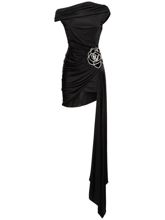 David Koma: Asymmetric embroidered rose mini dress - Black/Silver - women_0 | Luisa Via Roma