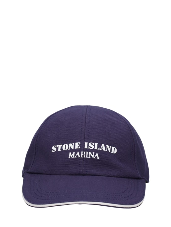 Stone Island: Marina printed cap - Royal Blue - men_0 | Luisa Via Roma