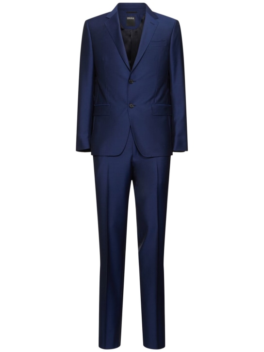 Zegna: Wool & mohair tailored suit - Utility Blue - men_0 | Luisa Via Roma