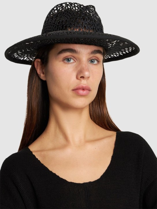 Brunello Cucinelli: Raffia effect brimmed hat - Black - women_1 | Luisa Via Roma