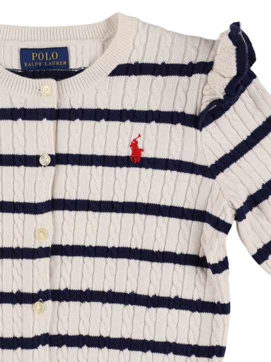 Ralph Lauren: Cardigan en maille torsadée de coton à logo - Blanc/Bleu - kids-girls_1 | Luisa Via Roma