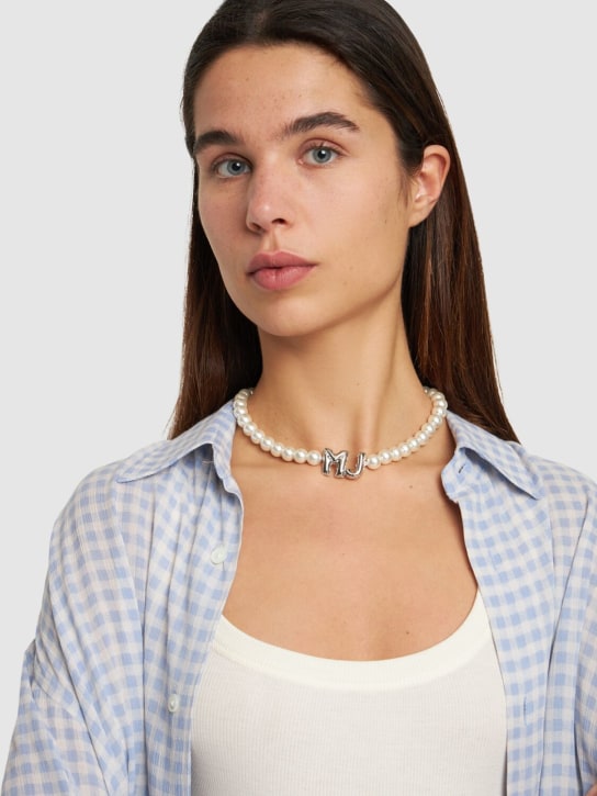 Marc Jacobs: MJ Balloon faux pearl collar necklace - White/Silver - women_1 | Luisa Via Roma