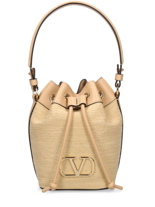 Valentino Garavani: Mini Vlogo signature drawstring bag - Natural/Sahara - women_0 | Luisa Via Roma