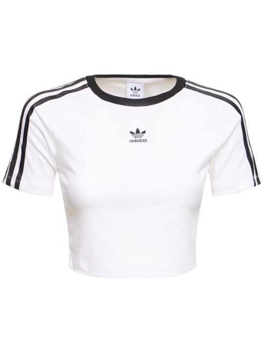 adidas Originals: T-Shirt aus Baumwolle mit 3 Streifen - Weiß - women_0 | Luisa Via Roma