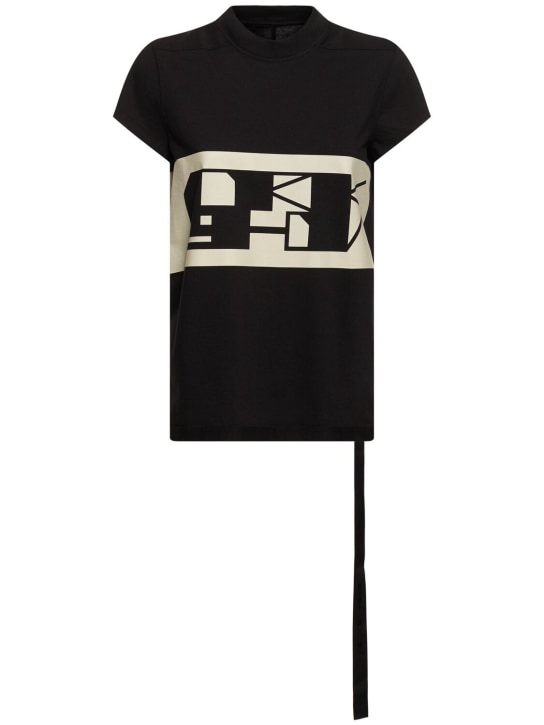 Rick Owens DRKSHDW: T-shirt in jersey con logo - Nero/Beige - women_0 | Luisa Via Roma