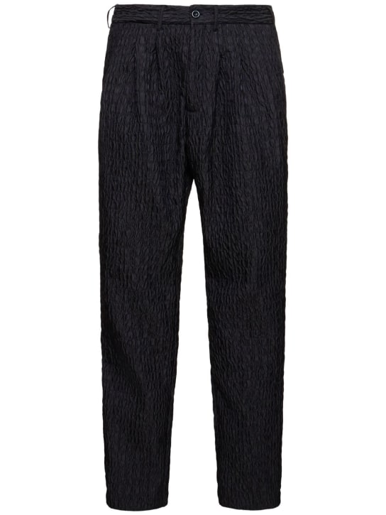 4SDesigns: Triple pleat silk croc jacquard pants - Navy - men_0 | Luisa Via Roma