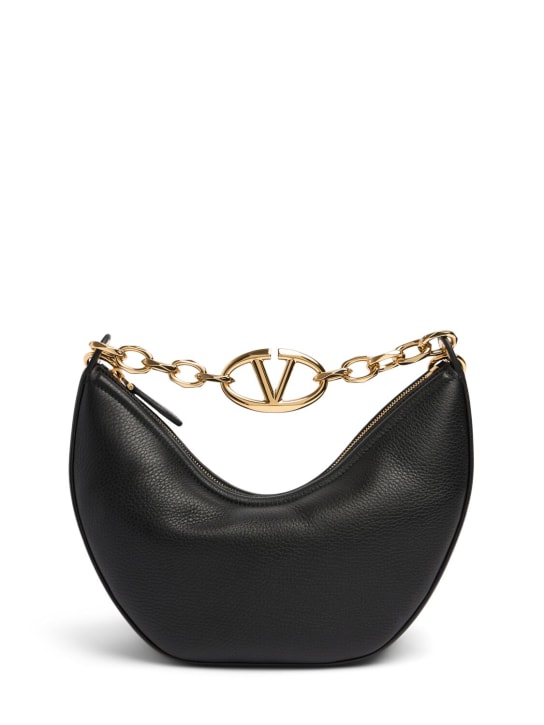 Valentino Garavani: Small V Logo Gate leather top handle bag - Black - women_0 | Luisa Via Roma