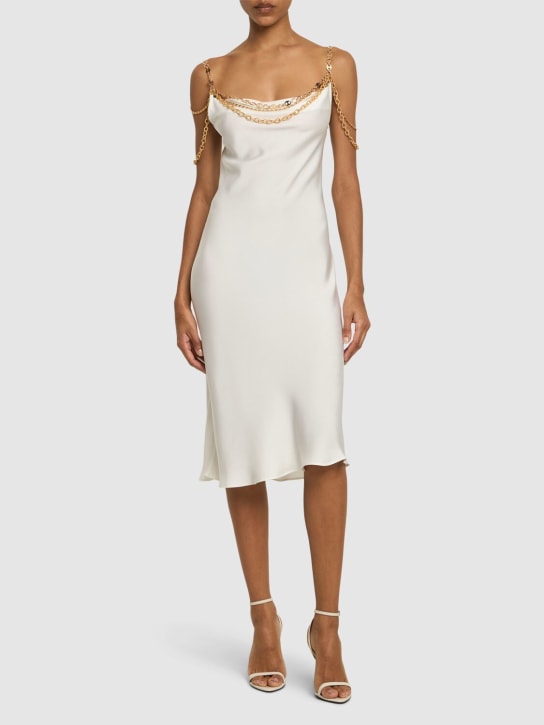 Rabanne: Satin mini dress with chain - White - women_1 | Luisa Via Roma