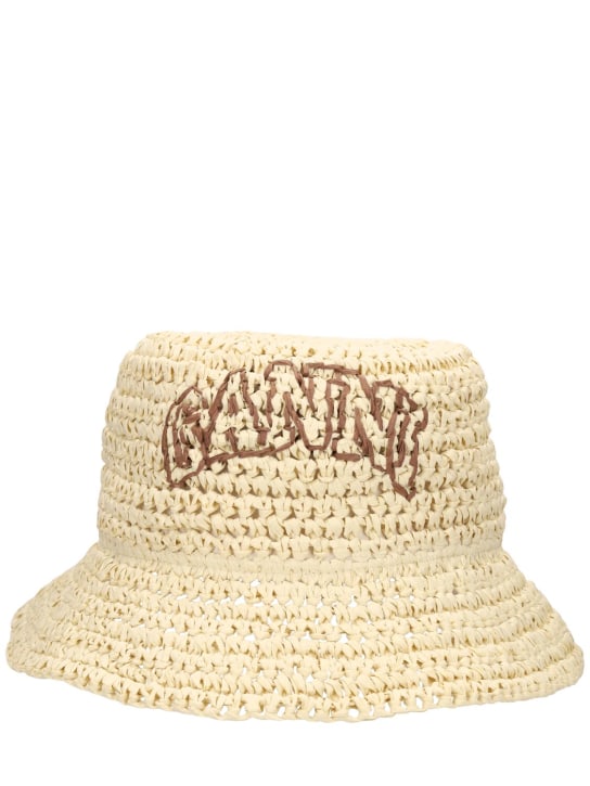 GANNI: Summer woven bucket hat - Almond Milk - women_0 | Luisa Via Roma
