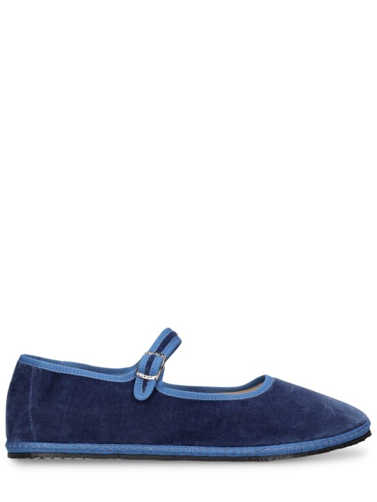 Vibi Venezia: 10mm Mary Jane Delfina velvet slippers - Blue - women_0 | Luisa Via Roma