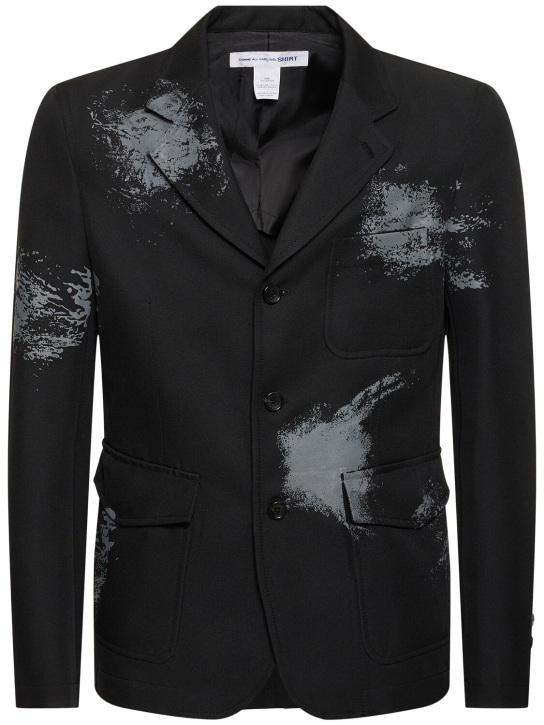 Comme des Garçons Shirt: Single breast printed twill blazer - Black - men_0 | Luisa Via Roma