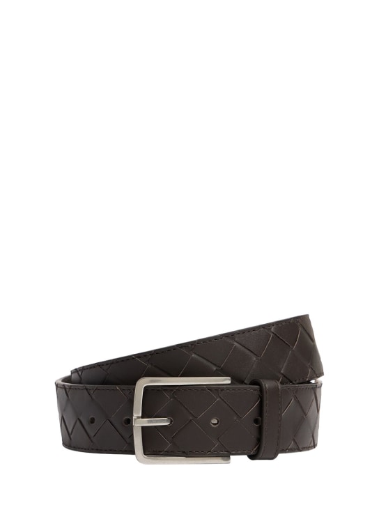 Bottega Veneta: 3.5cm Intrecciato leather belt - Fondant - men_0 | Luisa Via Roma
