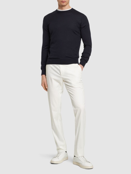 Zegna: Cashmere & silk crewneck sweater - Navy - men_1 | Luisa Via Roma
