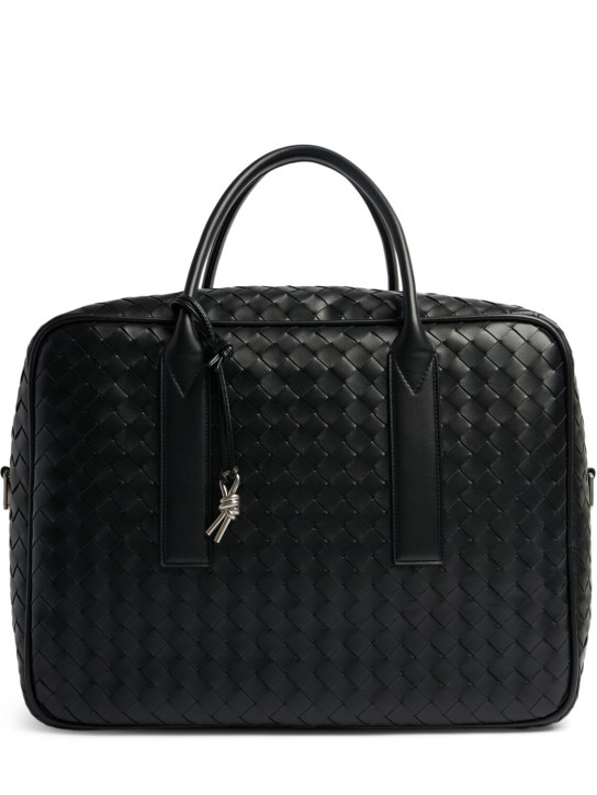 Bottega Veneta: Getaway medium leather weekender bag - Black - men_0 | Luisa Via Roma
