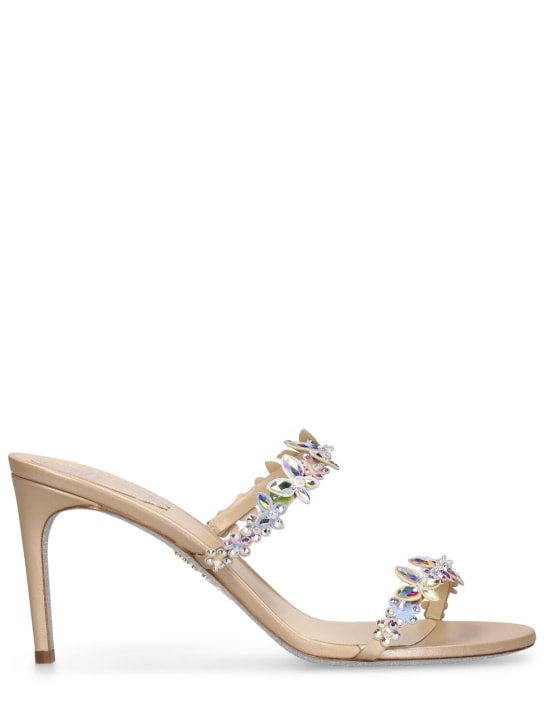 René Caovilla: 80mm Satin & flower sandals - Beige - women_0 | Luisa Via Roma