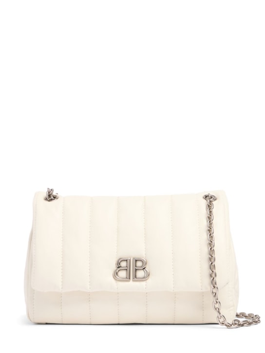 Balenciaga: Mini Monaco leather shoulder bag - Off White - women_0 | Luisa Via Roma