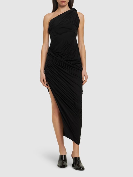 Rick Owens: Lido draped cotton asymmetric midi dress - Black - women_1 | Luisa Via Roma