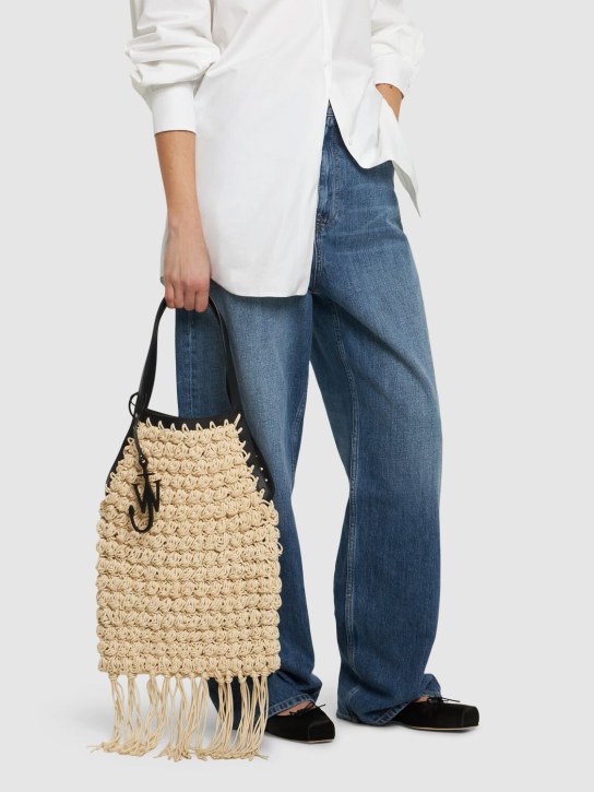 JW Anderson: Popcorn cotton & leather shopper bag - Natural - women_1 | Luisa Via Roma