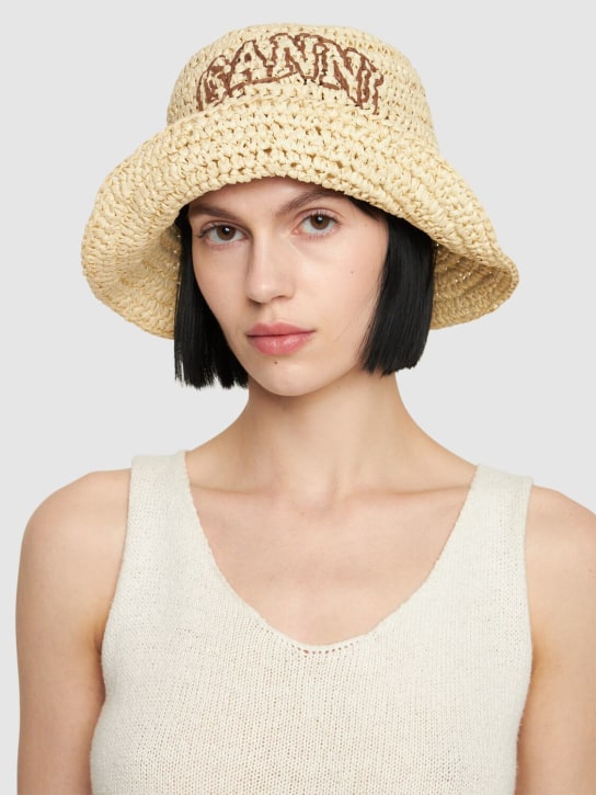 GANNI: Summer woven bucket hat - Almond Milk - women_1 | Luisa Via Roma