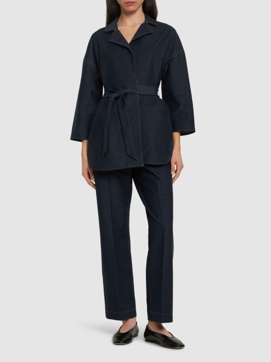Max Mara: Visone jersey denim effect jacket - Navy - women_1 | Luisa Via Roma