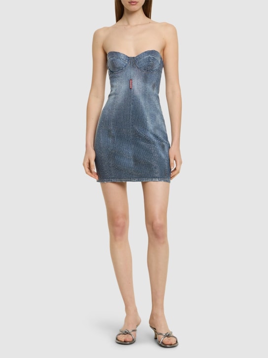 Dsquared2: Embellished strapless denim mini dress - Blue - women_1 | Luisa Via Roma