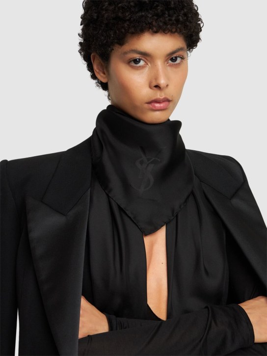 Saint Laurent: Silk carré scarf - Black - women_1 | Luisa Via Roma