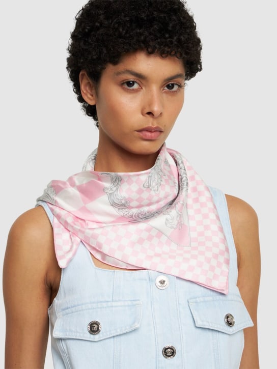 Versace: Baroque print silk twill scarf - Pastel Pink - women_1 | Luisa Via Roma