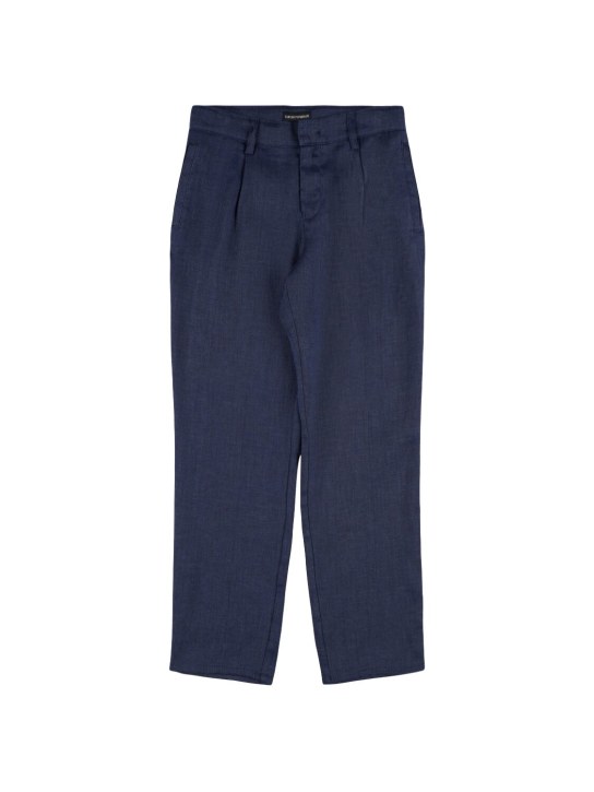 Emporio Armani: Pantalones cargo de mezcla de algodón - Azul Oscuro - kids-boys_0 | Luisa Via Roma