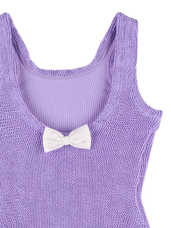 Hunza G: Seersucker one piece swimsuit w/ bow - Light Purple - kids-girls_1 | Luisa Via Roma