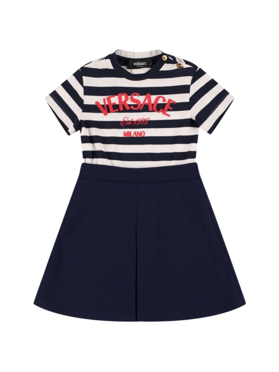 Versace: Striped interlock jersey dress - Navy/White/Red - kids-girls_0 | Luisa Via Roma