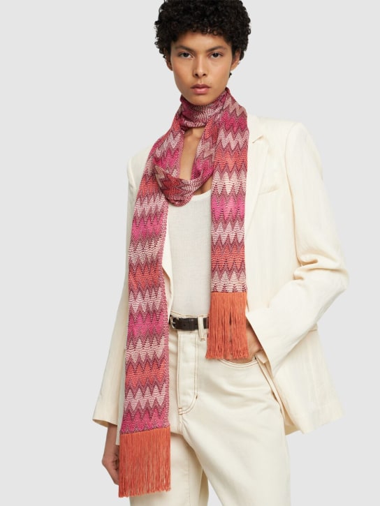 Missoni: Viscose blend lurex fringed scarf - Red - women_1 | Luisa Via Roma