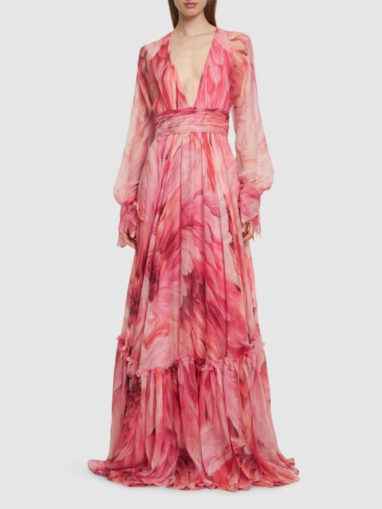 Roberto Cavalli: Printed silk chiffon crepon long dress - women_1 | Luisa Via Roma
