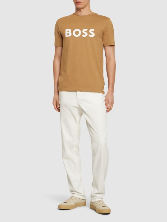 Boss: Tiburt 354 logo cotton t-shirt - Medium Beige - men_1 | Luisa Via Roma