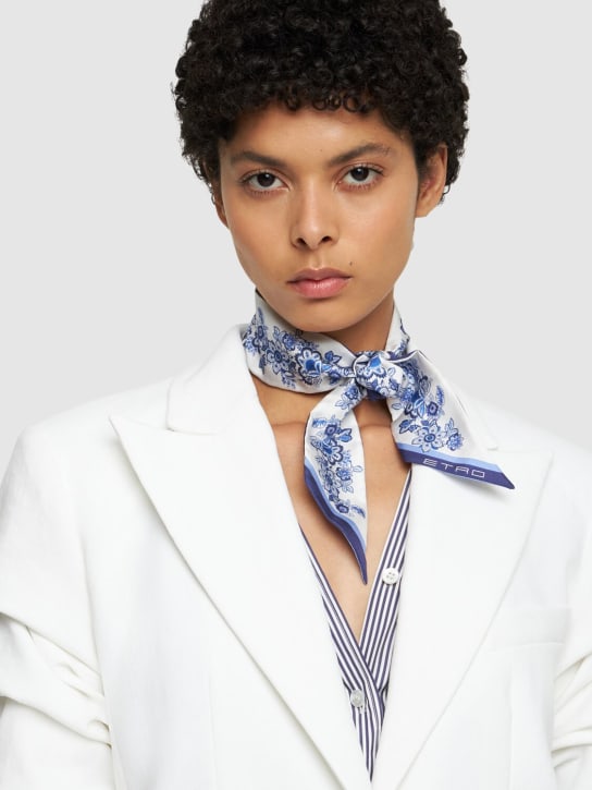 Etro: Printed silk scarf - Blue - women_1 | Luisa Via Roma
