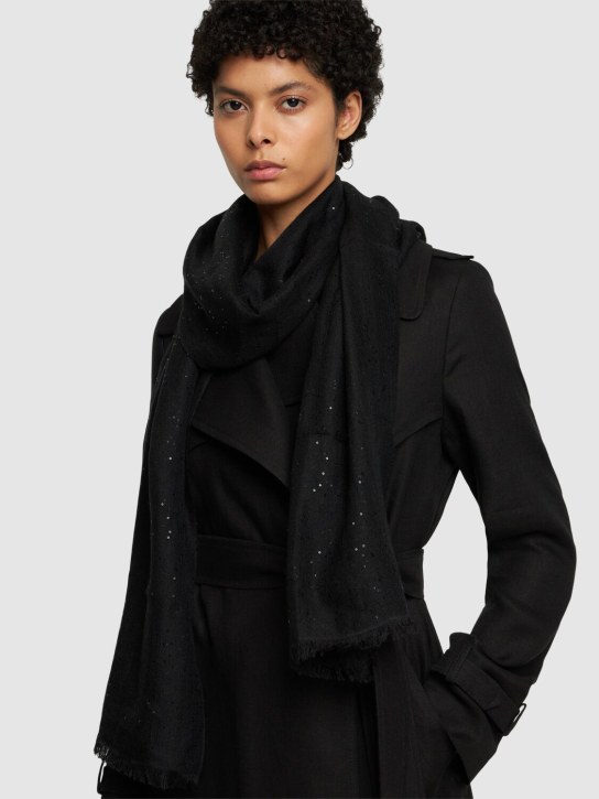 Brunello Cucinelli: Sequin embellished cashmere scarf - Black - women_1 | Luisa Via Roma