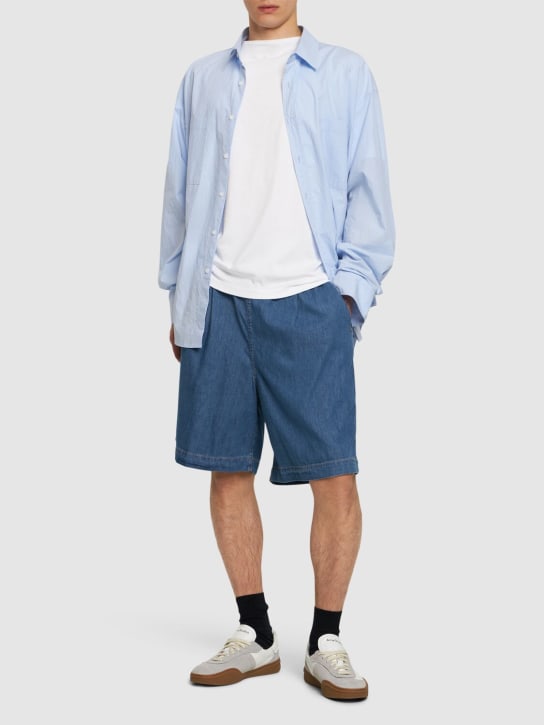 The Frankie Shop: Cotton denim jogging shorts - Blue - men_1 | Luisa Via Roma