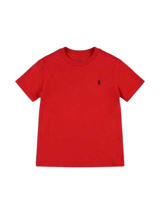 Ralph Lauren: Camiseta de jersey de algodón con logo bordado - Rojo - kids-girls_0 | Luisa Via Roma