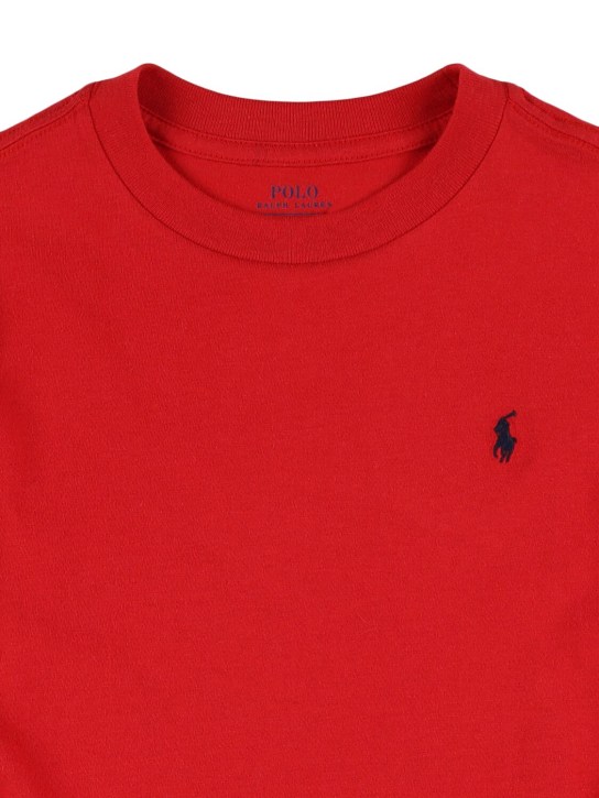 Ralph Lauren: Camiseta de jersey de algodón con logo bordado - Rojo - kids-girls_1 | Luisa Via Roma