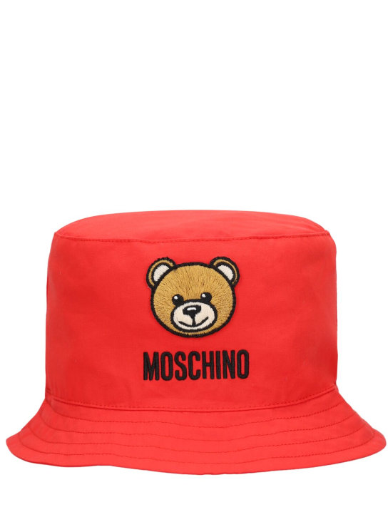 Moschino: 코튼 포플린 버킷 모자 - 레드 - kids-boys_0 | Luisa Via Roma