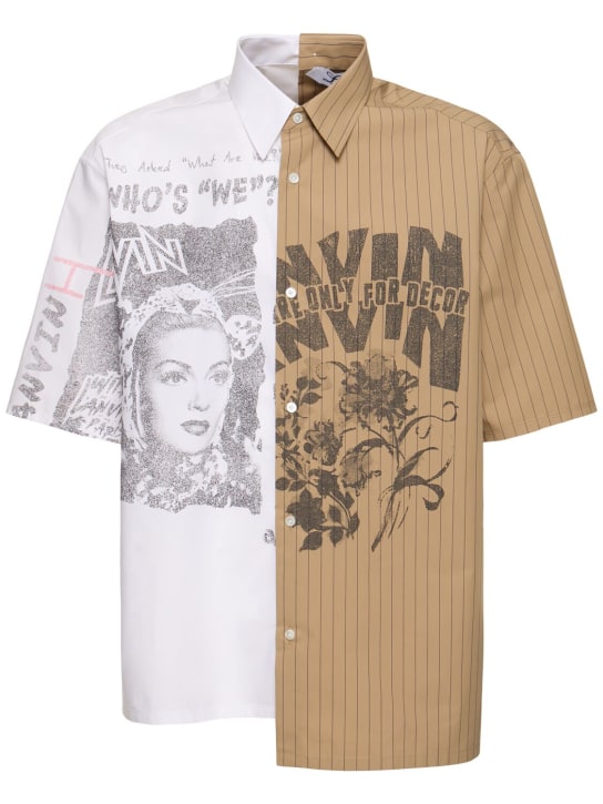 Lanvin: Asymmetrisches Hemd aus Popeline - Weiß/Khaki - men_0 | Luisa Via Roma